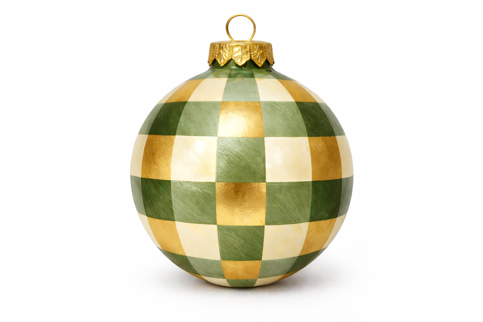 Green & Gold Checkered Glass Ornament - Set of Six