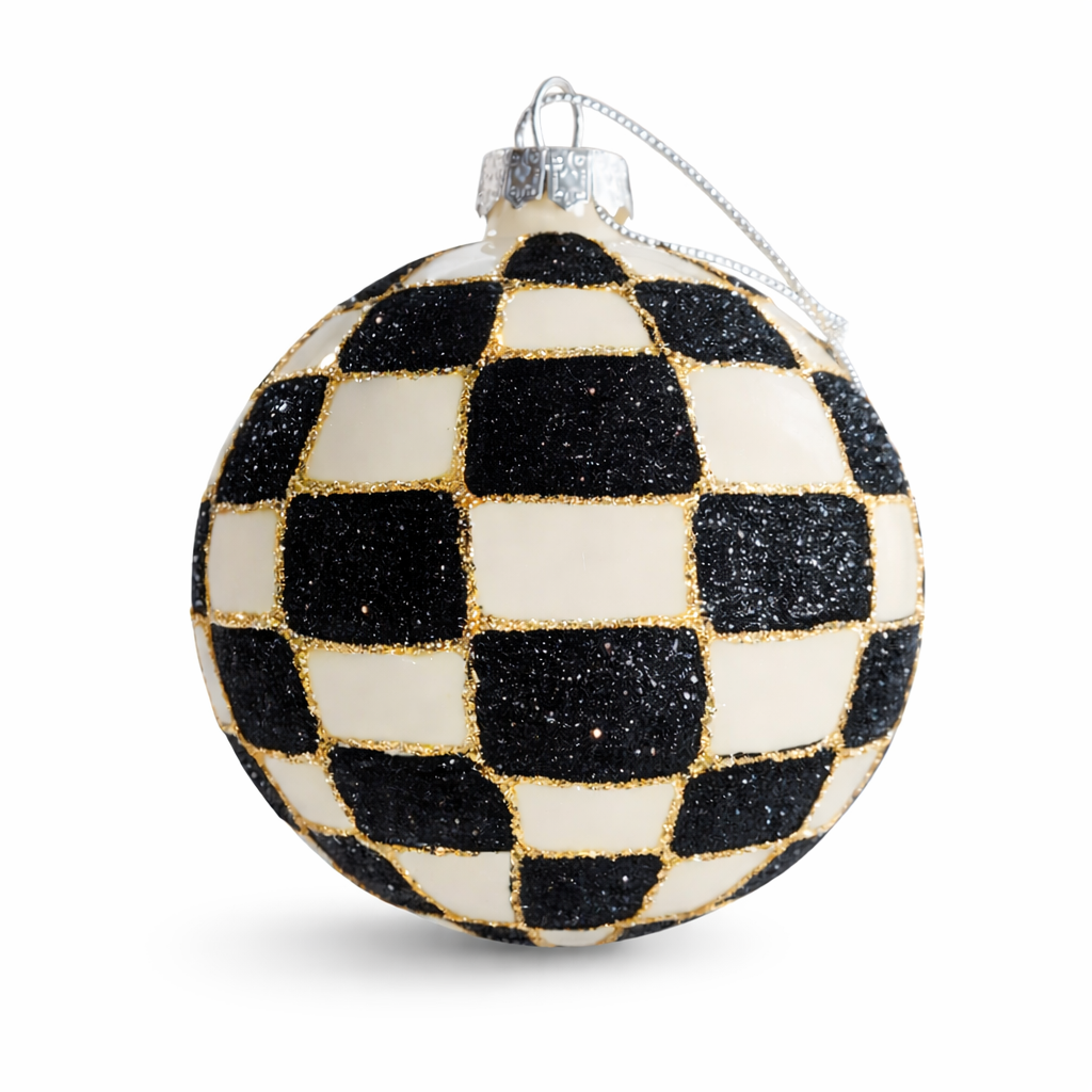 Black & White Checkered Glass Ornaments - Set of Six