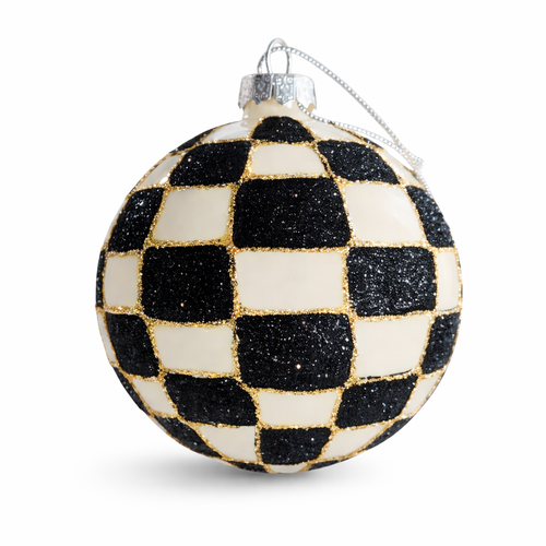 Black & White Checkered Glass Ornaments - Set of Six