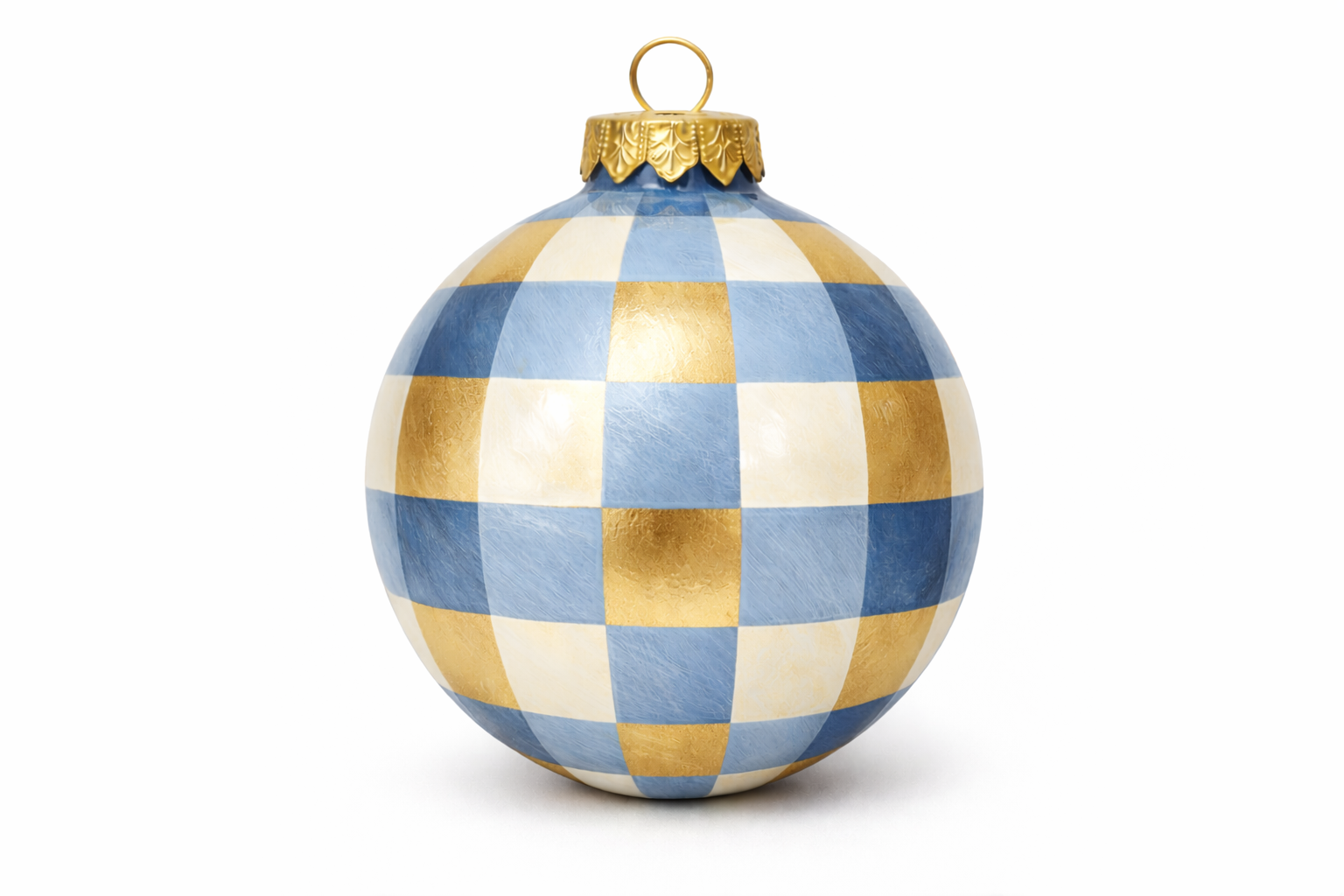 Blue & Gold Checkered Glass Ornament - Set of Six