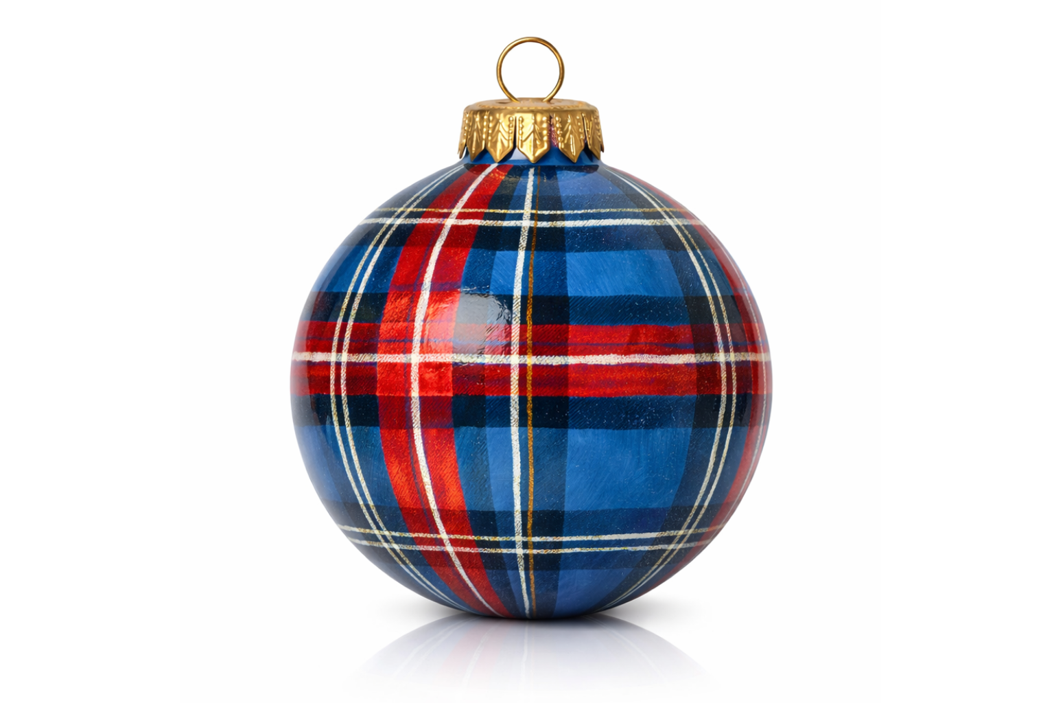 Blue Tartan Plaid Glass Ornaments - Set of Six