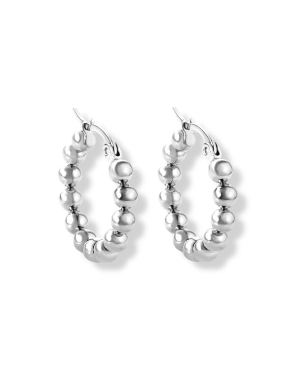 White Gold Beaded Hoop Earrings