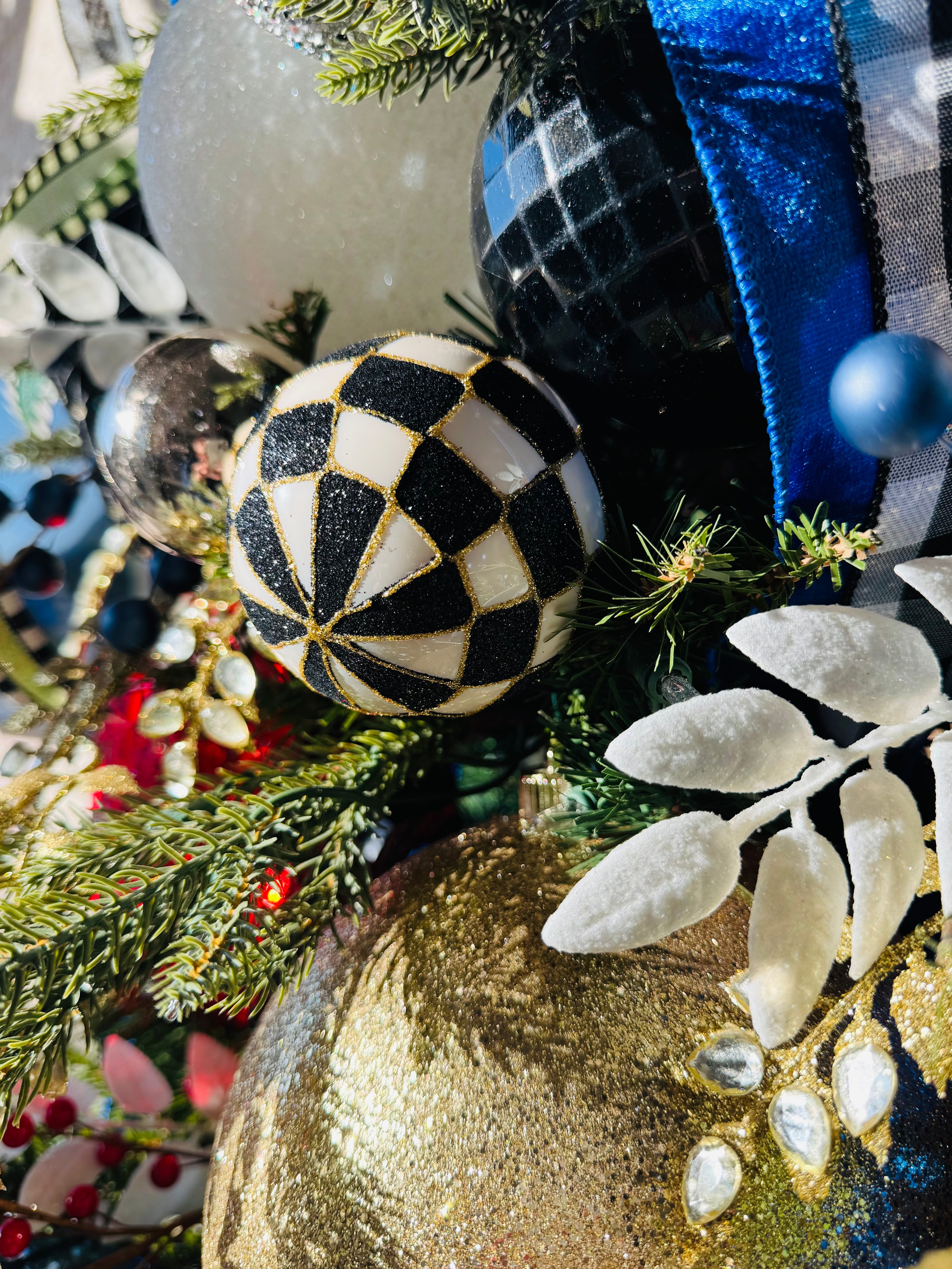 Black & White Checkered Glass Ornaments - Set of Six