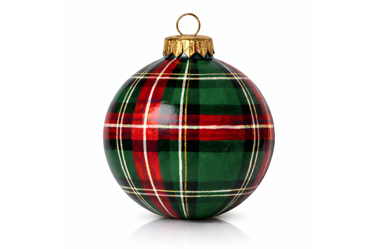 Green Tartan Plaid Glass Ornament - Set of Six