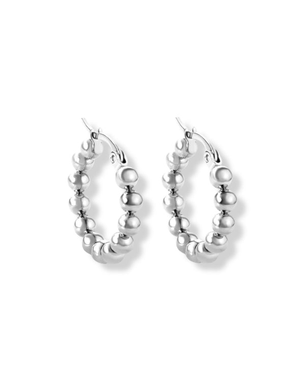 White Gold Beaded Hoop Earrings - Stoney Claire